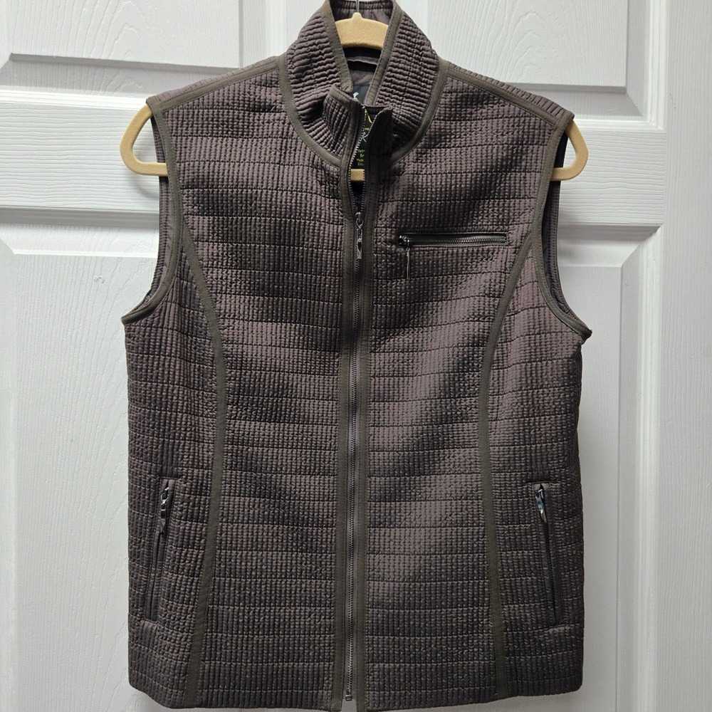 Aeros Womens Petite Medium Brown Quilted Full Zip Mock Neck Vest Pockets